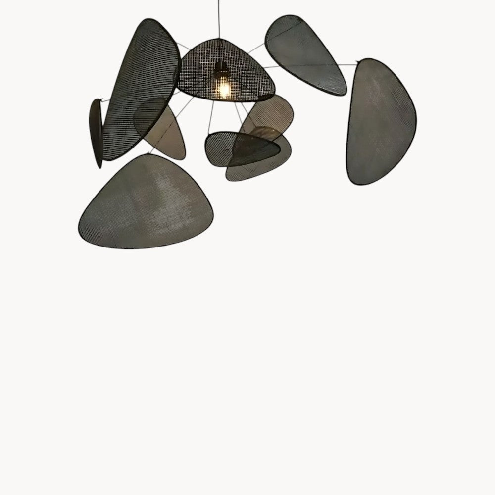 Suspension en Rotin Noir Design Géométrique Luminaire Contemporain