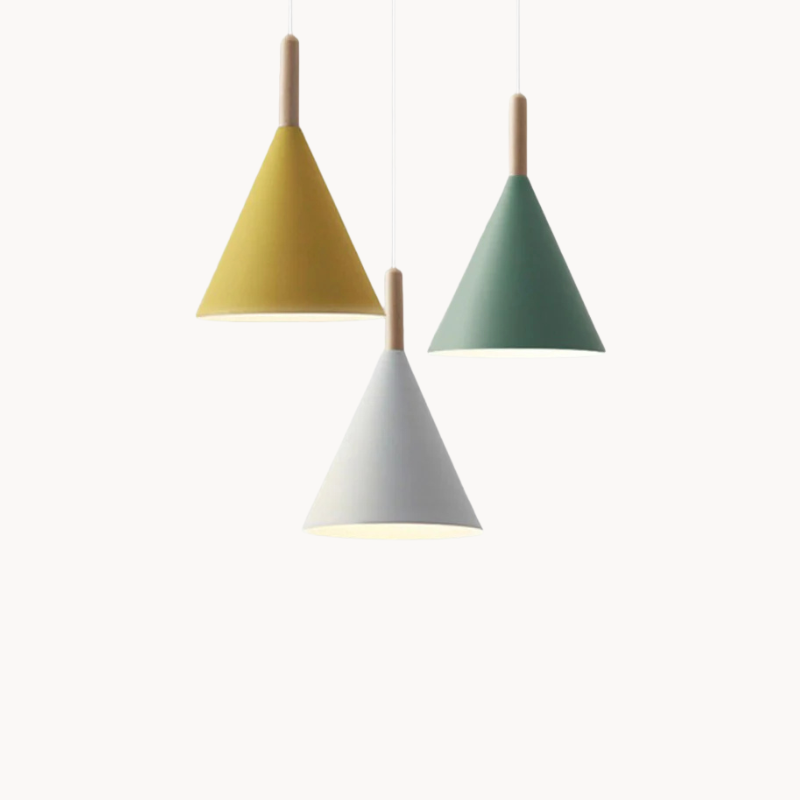 Suspension coloré en métal avec finition bois