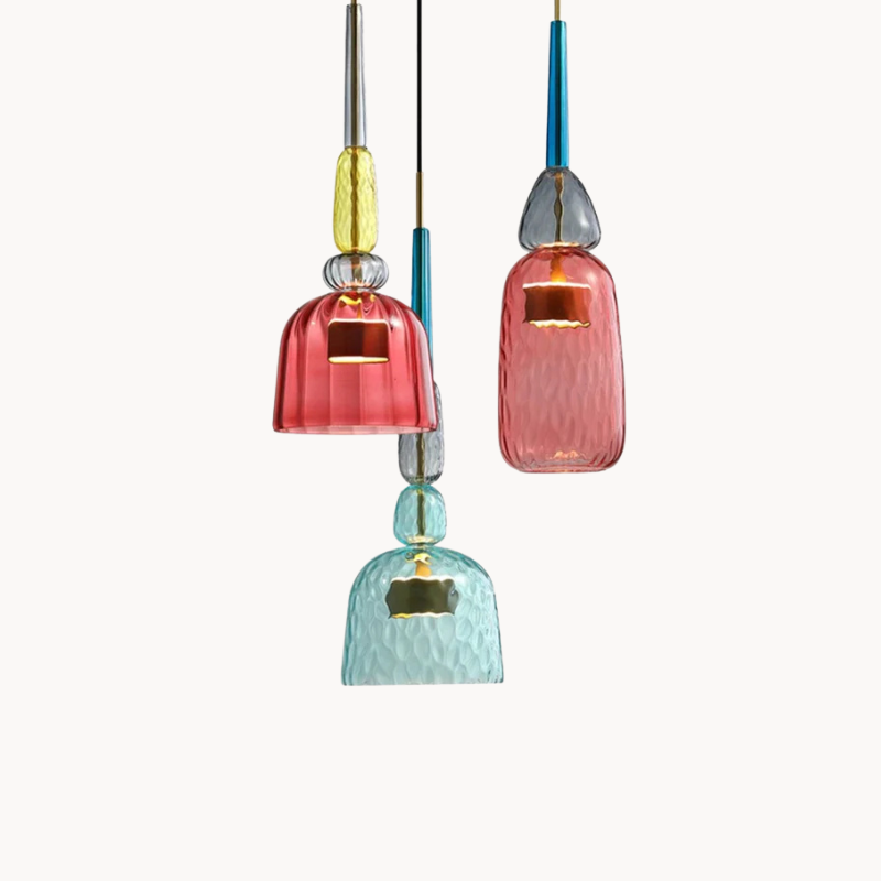Suspension LED design en verre soufflé coloré