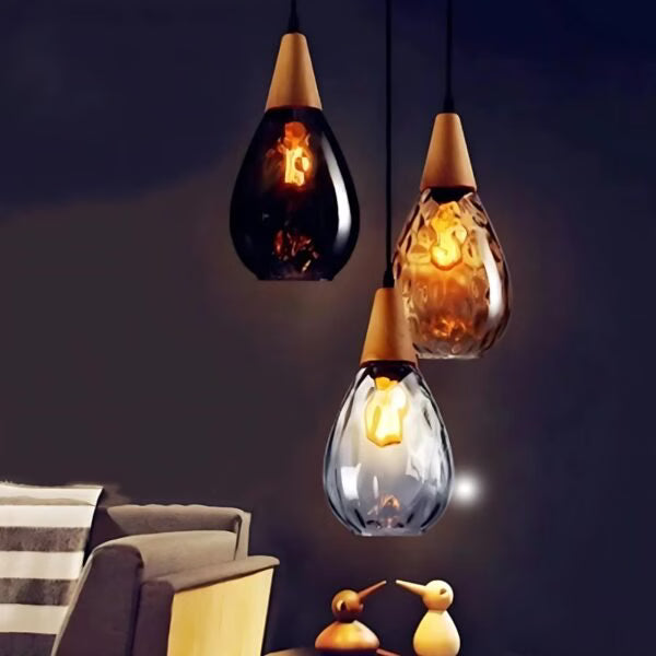 Suspension en Verre Transparent forme goutte d’eau style Industriel