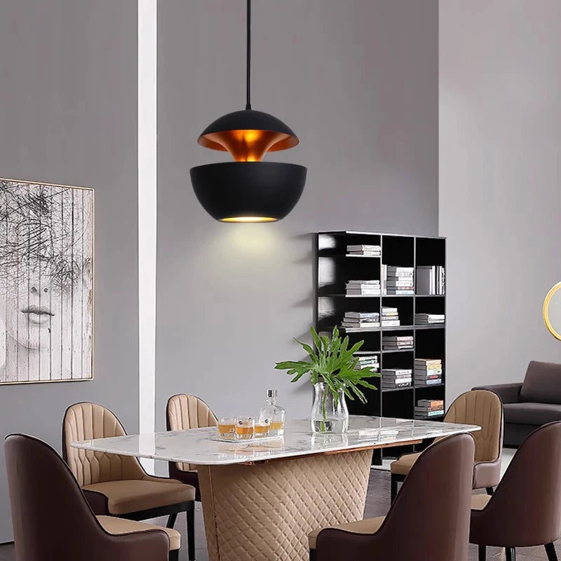Suspension Moderne forme de demi Boule noire en Aluminium
