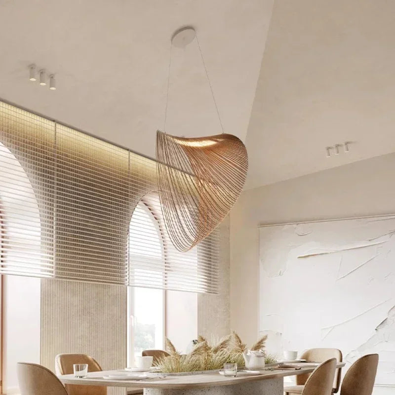 Suspension LED Filets Minimaliste en Bois