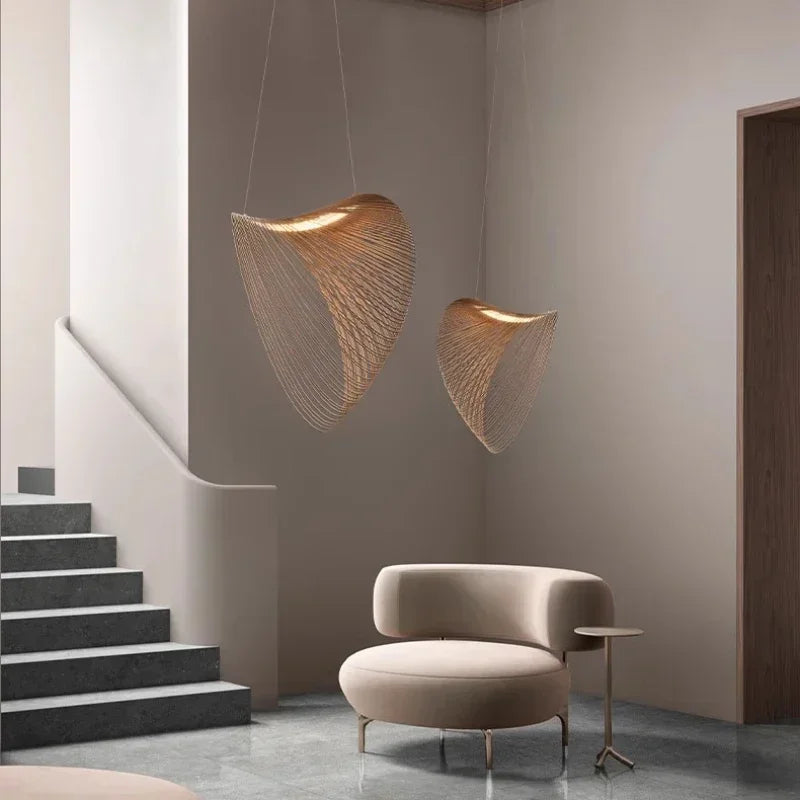 Suspension LED Filets Minimaliste en Bois