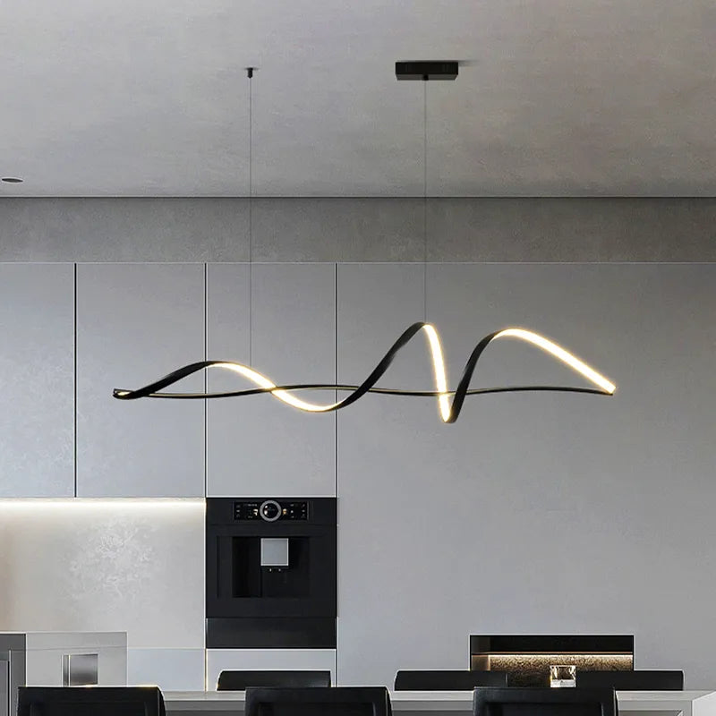 Lustre Suspension LED Design Forme Ondulée pour Salle à Manger Salon