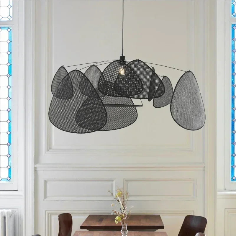 Suspension en Rotin Noir Design Géométrique Luminaire Contemporain