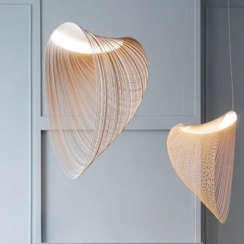 Suspension LED Filets Minimaliste en Bois