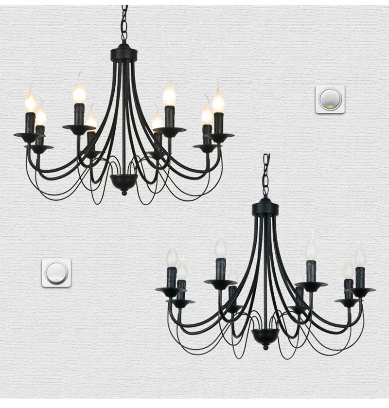 Lustre Baroque en Fer Forgé avec Bougie