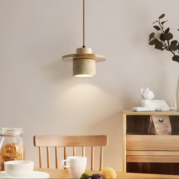 Suspension LED Pierre et Bois Design Minimaliste Japonais