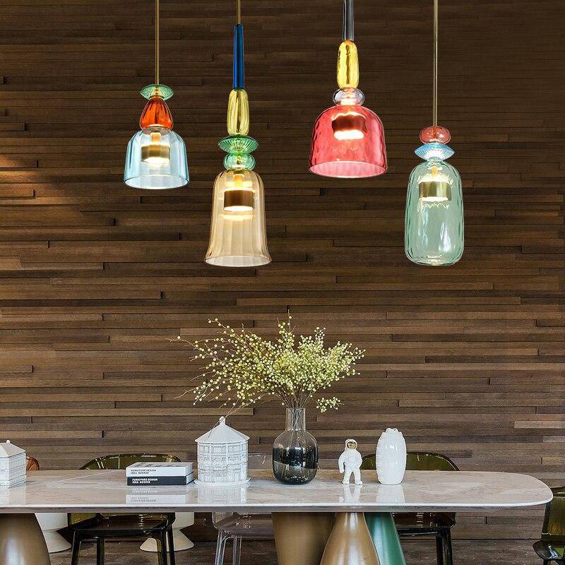 Suspension LED design en verre soufflé coloré