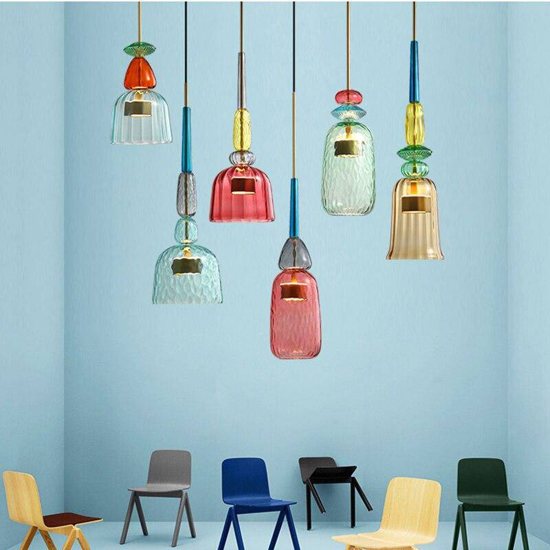Suspension LED design en verre soufflé coloré