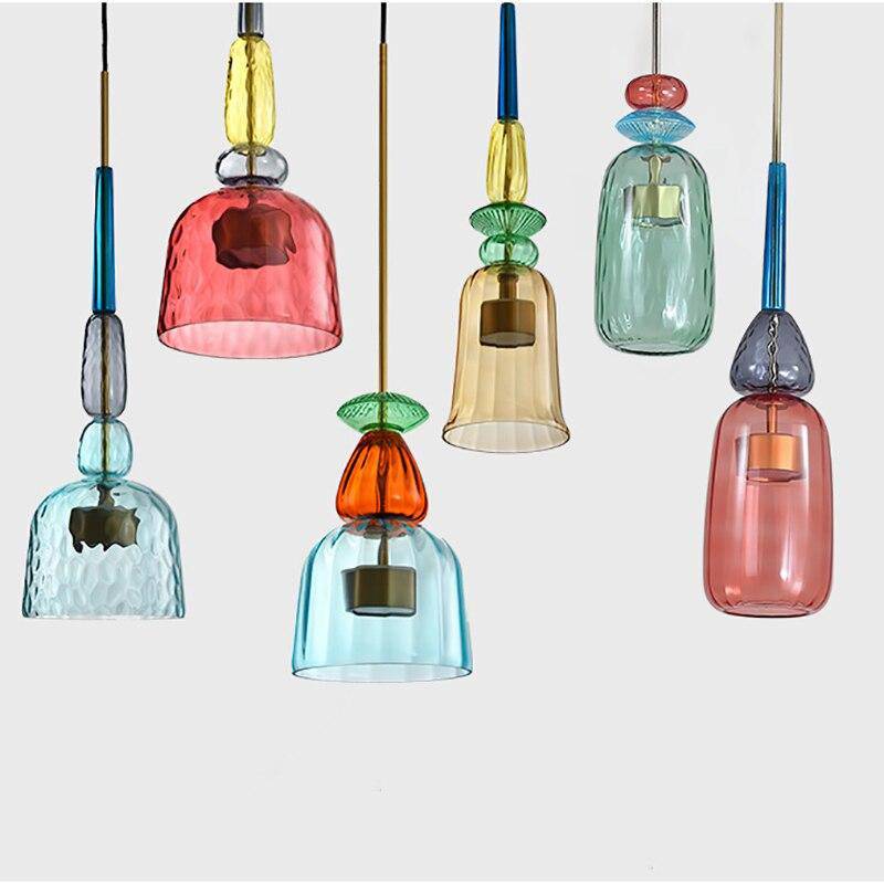 Suspension LED design en verre soufflé coloré