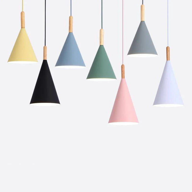 Suspension coloré en métal avec finition bois