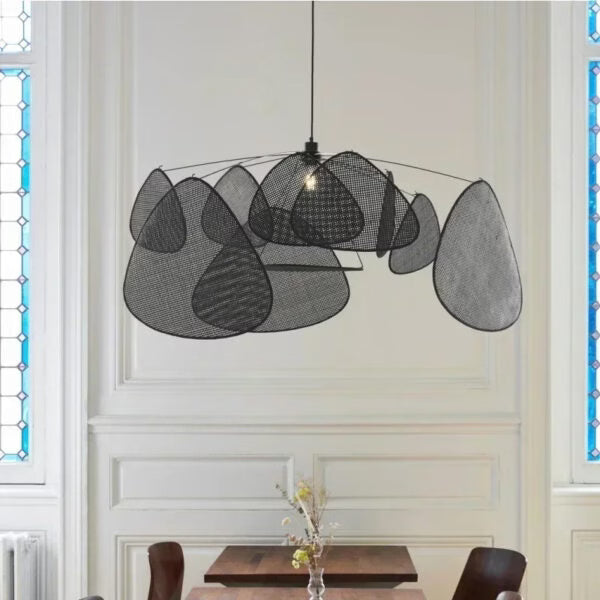 Suspension en Rotin Noir Design Géométrique Luminaire Contemporain