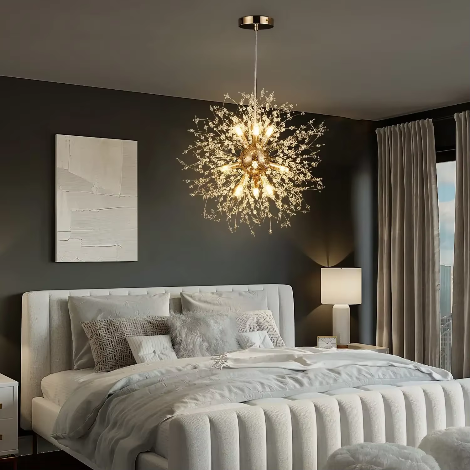 Lustre Doré Design Pissenlit Lumineux